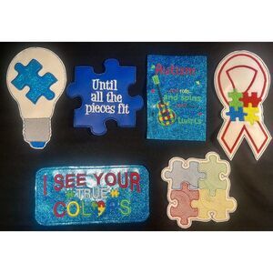 Autism Awareness Lot Of 6 Sew On‎ Embroidered Faux Leather Patches